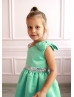 Mint Satin Silver Sequin Flower Girl Dress